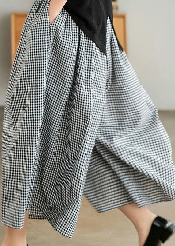 Diy Black Oversized Plaid Pockets Cotton Pants Skirt Summer