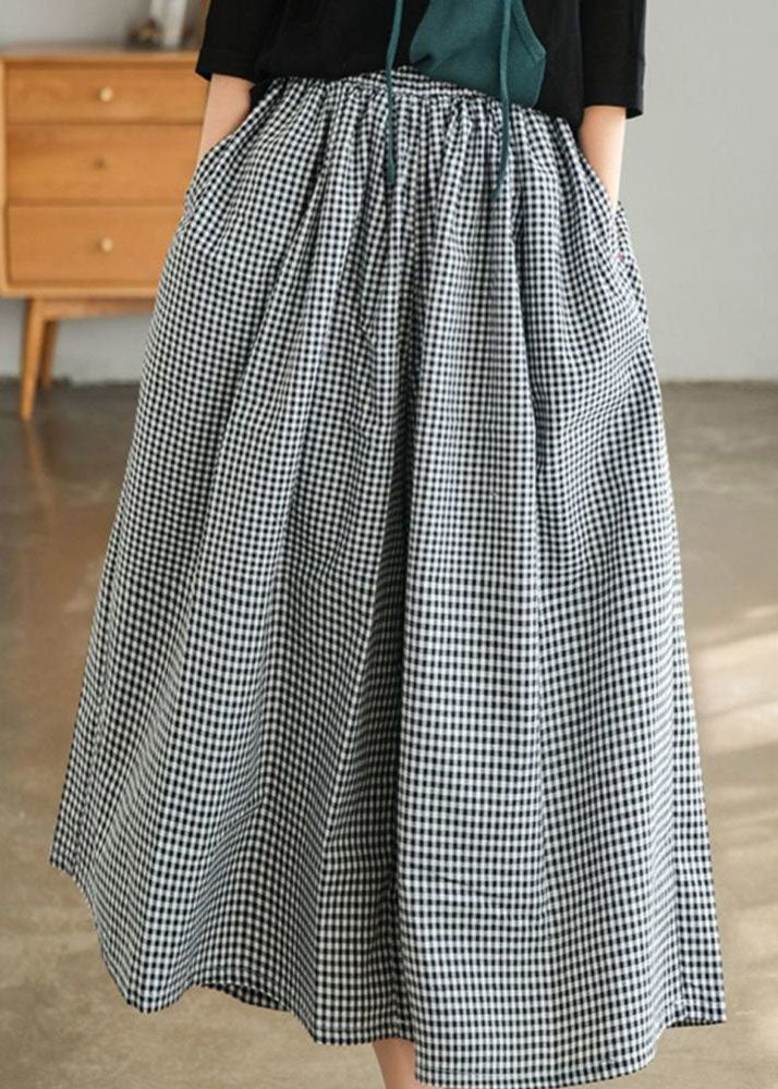 Diy Black Oversized Plaid Pockets Cotton Pants Skirt Summer