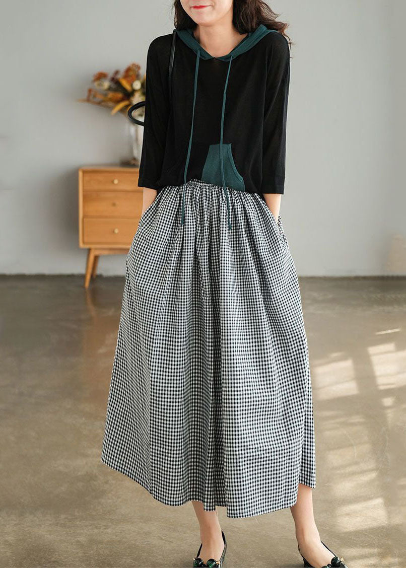 Diy Black Oversized Plaid Pockets Cotton Pants Skirt Summer