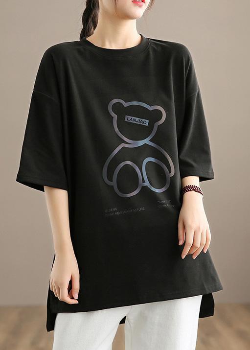 Diy O neck Half Sleeve Spring Top Black Bear Design Blouse - Omychic