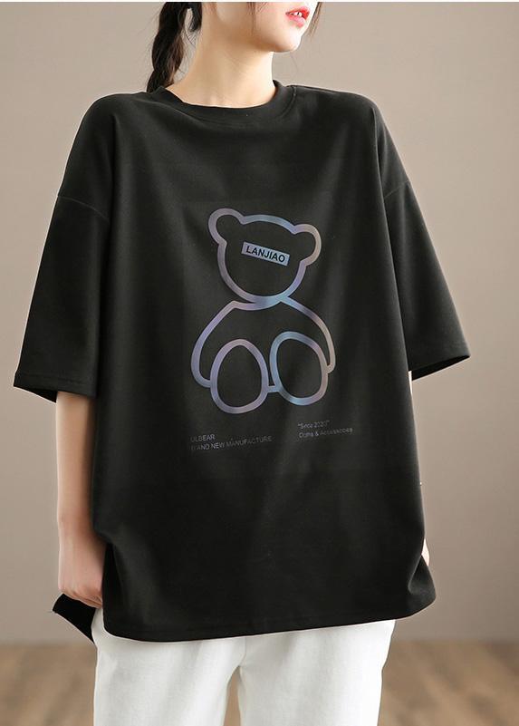 Diy O neck Half Sleeve Spring Top Black Bear Design Blouse - Omychic