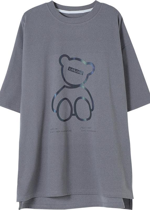 Diy O neck Half Sleeve Spring Top Black Bear Design Blouse - Omychic