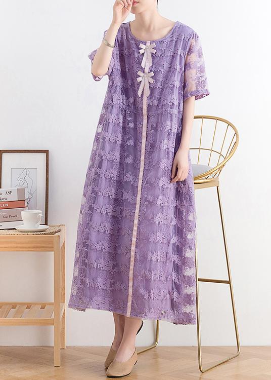 Diy Purple Patchwork Long Summer Lace Dress - Omychic