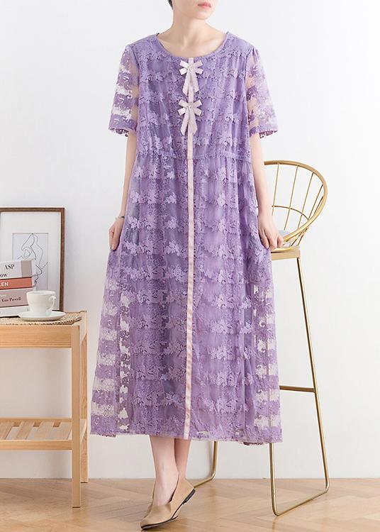 Diy Purple Patchwork Long Summer Lace Dress - Omychic