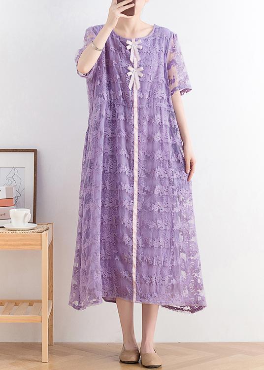 Diy Purple Patchwork Long Summer Lace Dress - Omychic