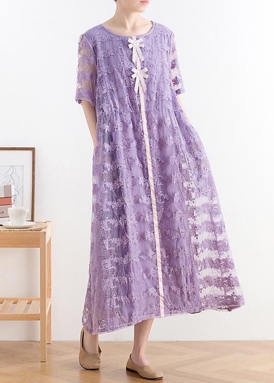 Diy Purple Patchwork Long Summer Lace Dress - Omychic