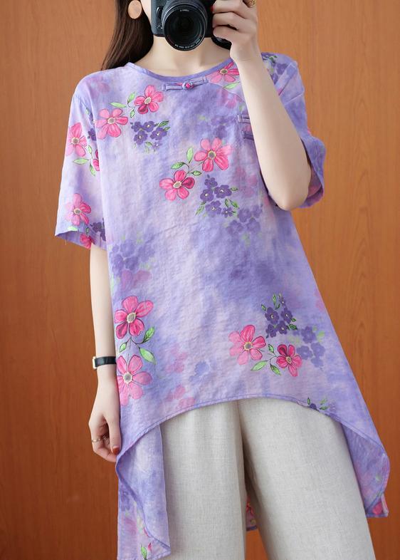 Diy Purple Tunic Pattern Print Art Summer Shirts - Omychic