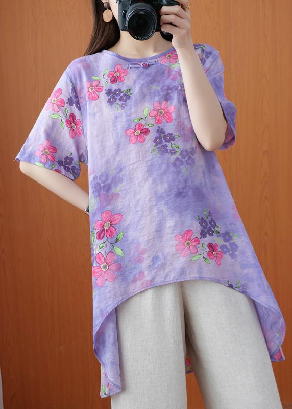 Diy Purple Tunic Pattern Print Art Summer Shirts - Omychic