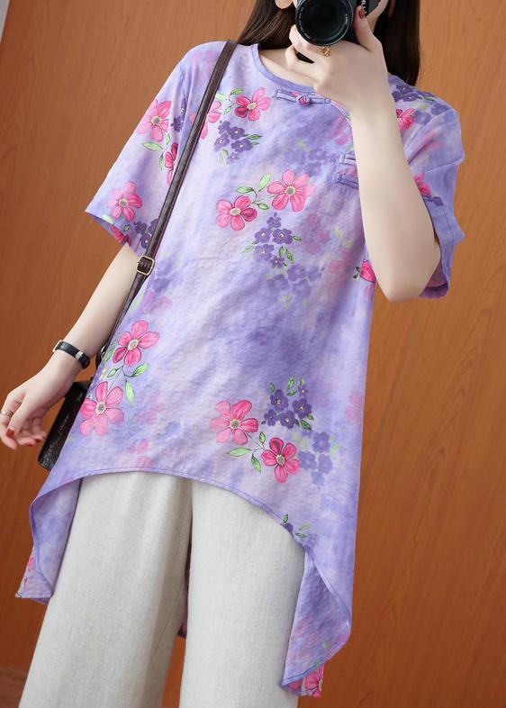 Diy Purple Tunic Pattern Print Art Summer Shirts - Omychic