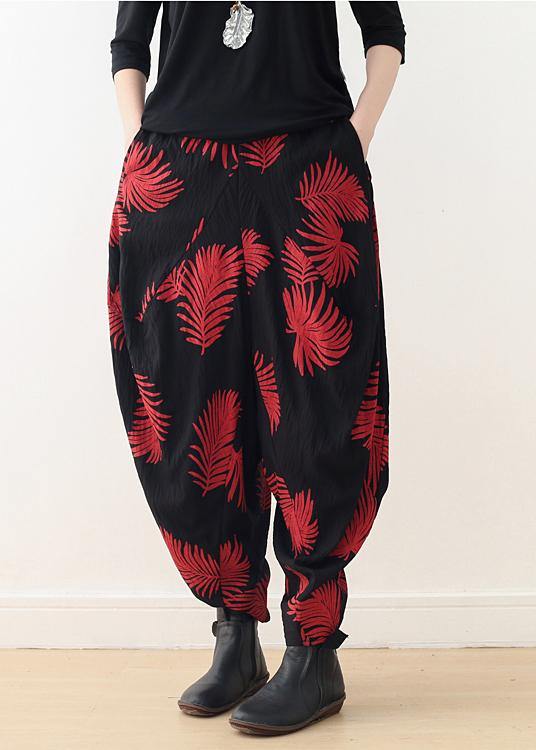 Diy Red Print Harem Cotton Pants - Omychic