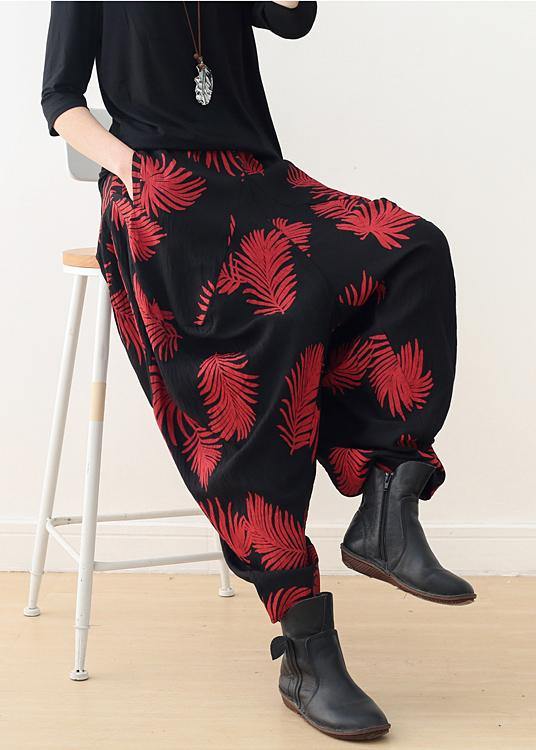 Diy Red Print Harem Cotton Pants - Omychic