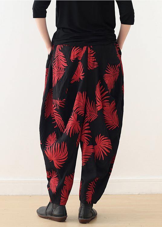 Diy Red Print Harem Cotton Pants - Omychic