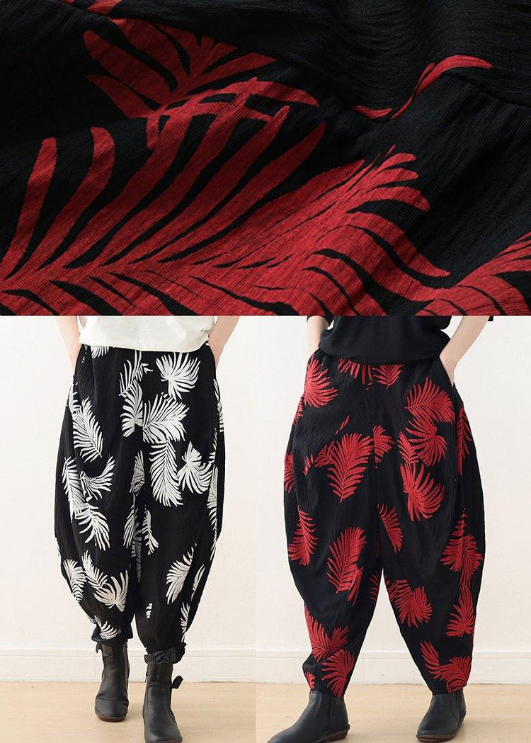 Diy Red Print Harem Cotton Pants - Omychic