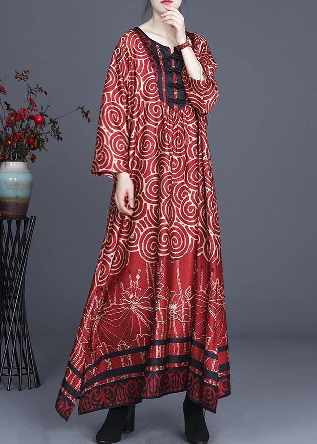 Diy Red Print Oriental asymmetrical design Dresses Summer Spring - Omychic