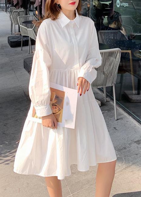 Diy White Asymmetrical Design Peter Pan Collar  Mid Dress Spring - Omychic