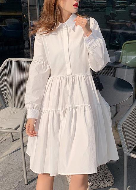 Diy White Asymmetrical Design Peter Pan Collar  Mid Dress Spring - Omychic