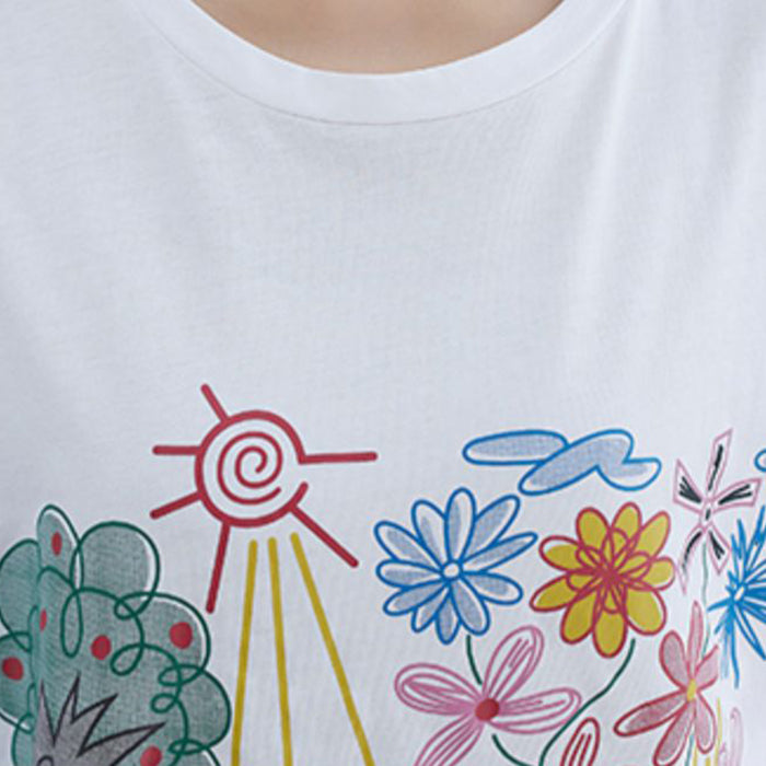 Diy White O-Neck Character Print Cotton Tanks Short Sleeve