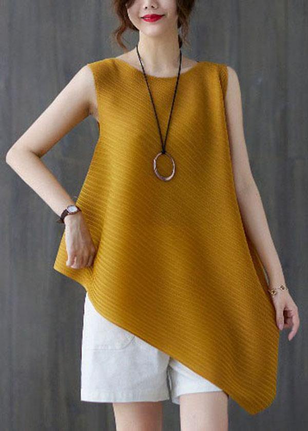 Diy Yellow asymmetrical design Blouses Summer - Omychic