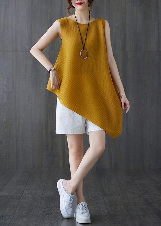 Diy Yellow asymmetrical design Blouses Summer - Omychic