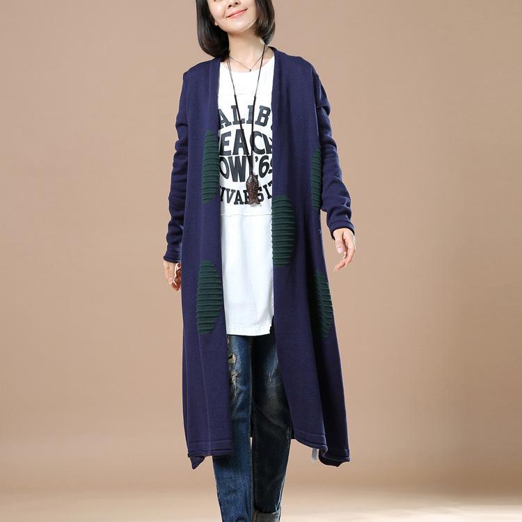 Dotted long navy knitted coats cardigans oversize - Omychic