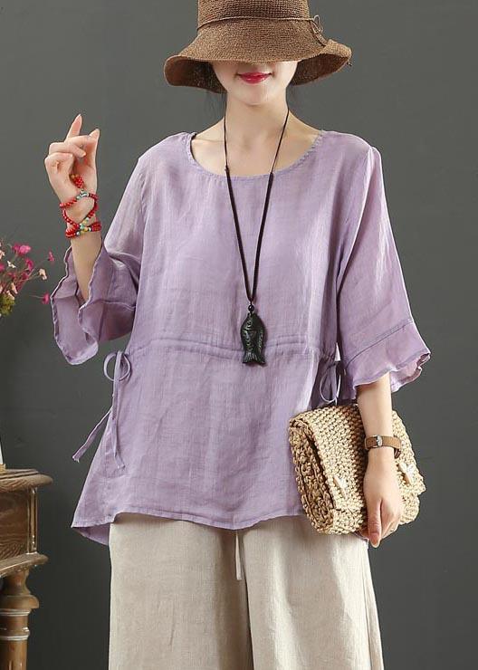 Drawstring Cotton Linen Flared Sleeve Summer Shirt - Omychic