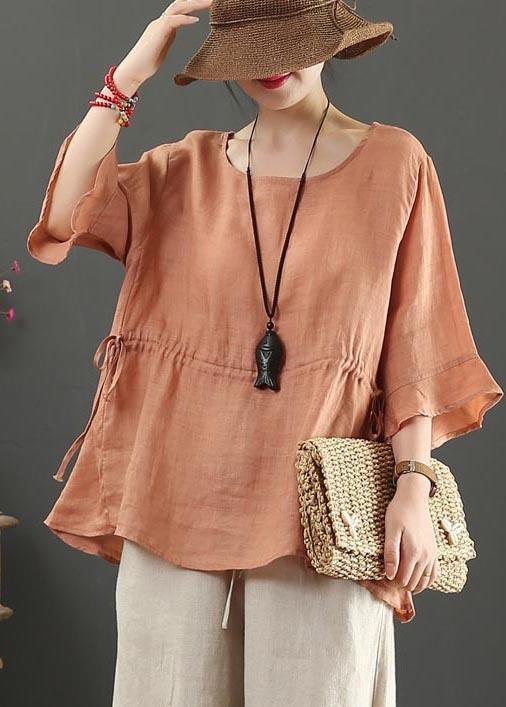 Drawstring Cotton Linen Flared Sleeve Summer Shirt - Omychic