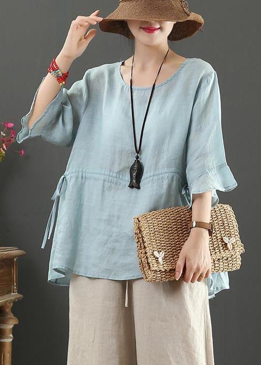 Drawstring Cotton Linen Flared Sleeve Summer Shirt - Omychic