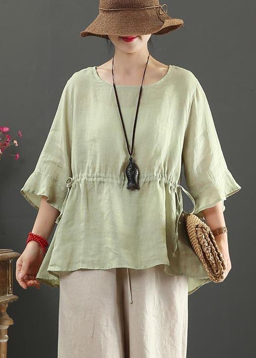 Drawstring Cotton Linen Flared Sleeve Summer Shirt - Omychic