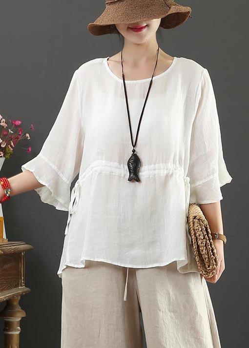 Drawstring Cotton Linen Flared Sleeve Summer Shirt - Omychic