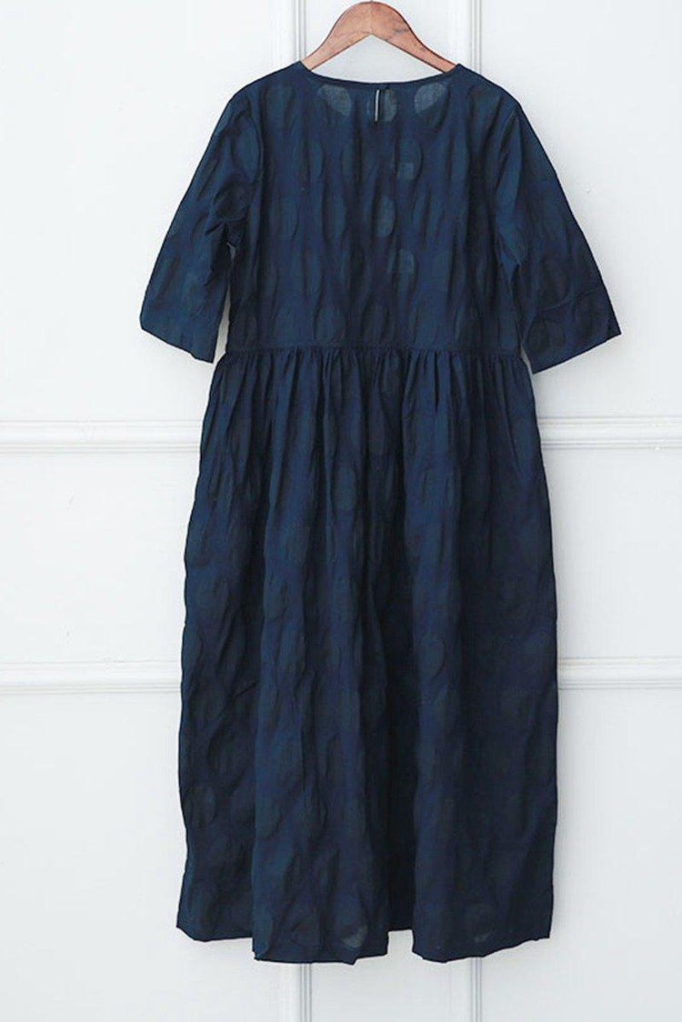 Blue Plus Size Casual Cotton Linen Dresses For Women - Omychic