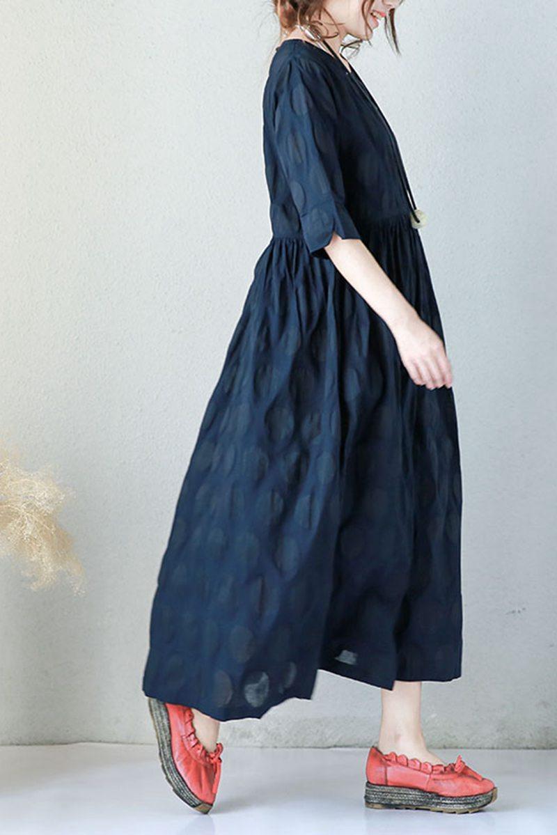 Blue Plus Size Casual Cotton Linen Dresses For Women - Omychic