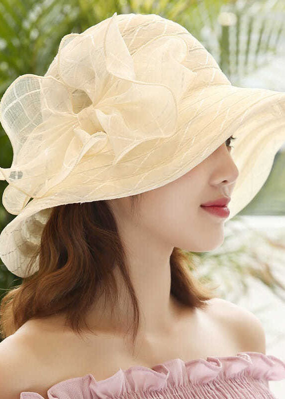 Elegant Beige Bow Patchwork Straw Woven Floppy Sun Hat