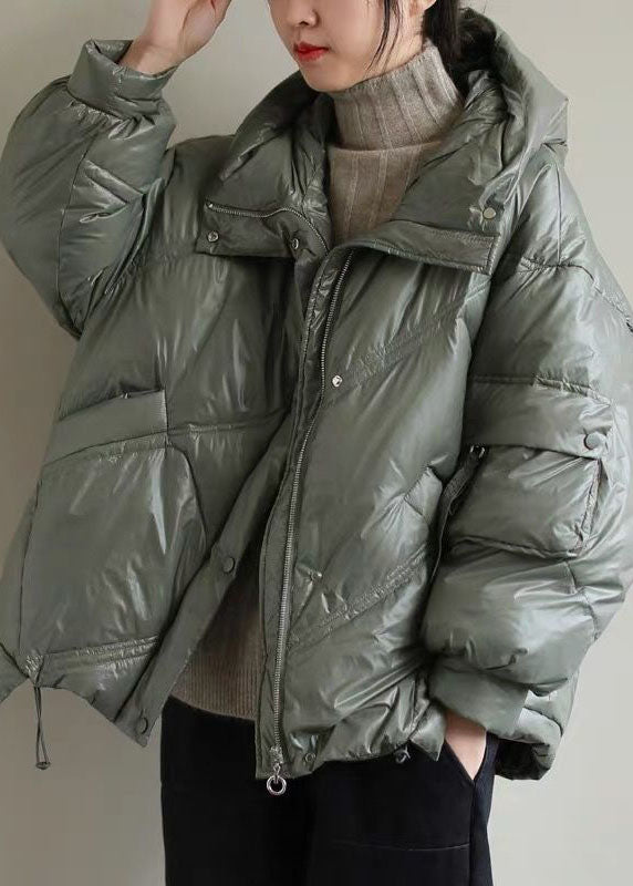 Elegant Beige Hooded drawstring Duck Down Down Jacket Winter