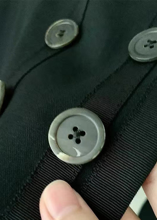 Elegant Black Button Patchwork Cotton Coat Long Sleeve