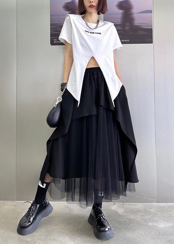 Elegant Black Button Patchwork tulle Skirt Summer - Omychic