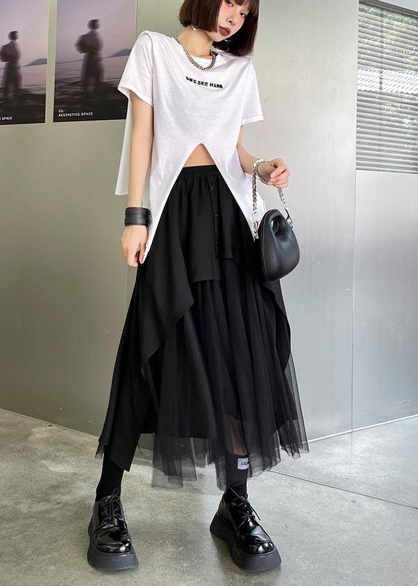 Elegant Black Button Patchwork tulle Skirt Summer - Omychic