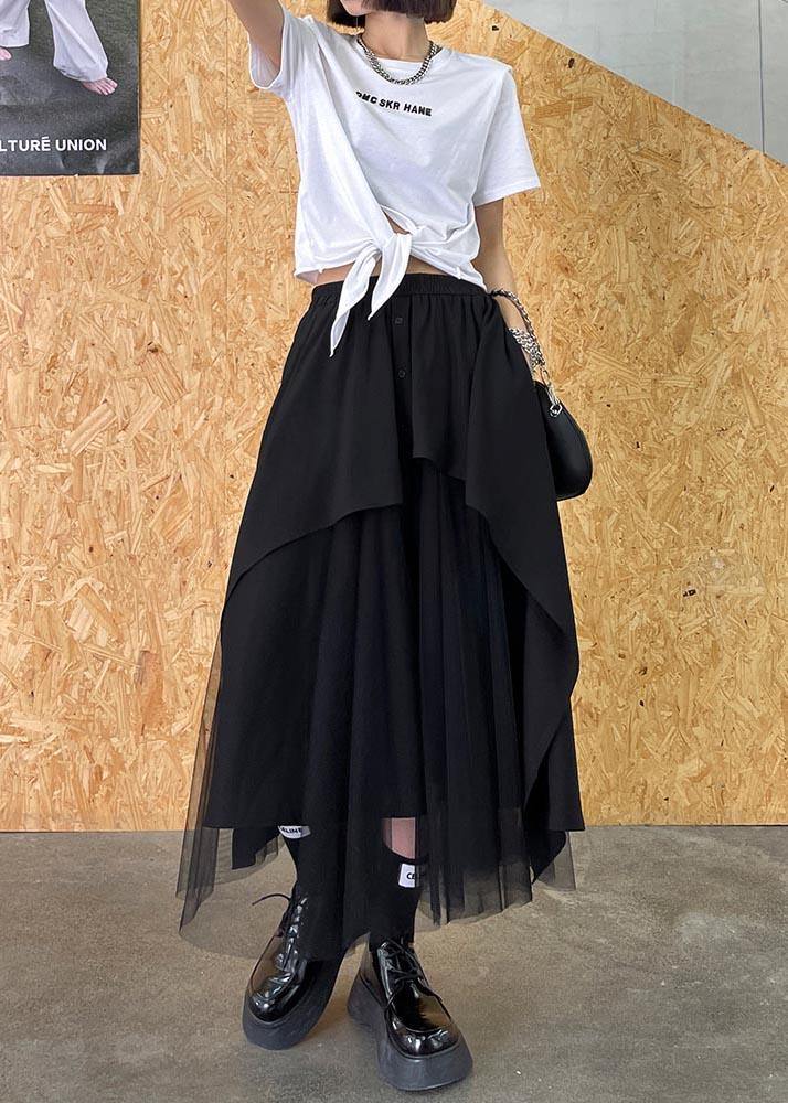 Elegant Black Button Patchwork tulle Skirt Summer - Omychic