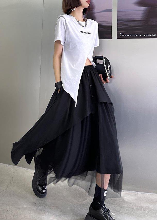 Elegant Black Button Patchwork tulle Skirt Summer - Omychic