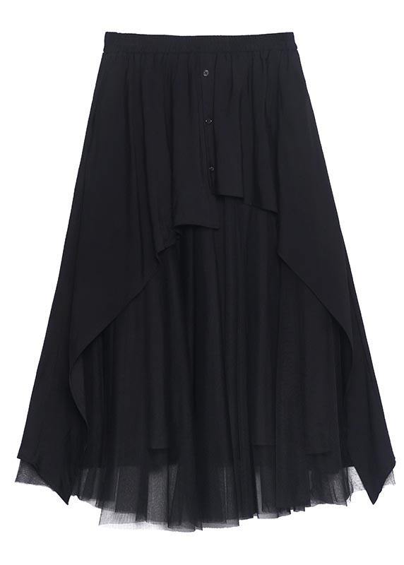 Elegant Black Button Patchwork tulle Skirt Summer - Omychic