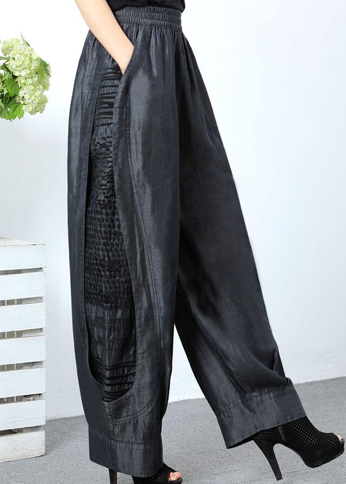 Elegant Black Grey Pockets Patchwork Straight Spring Pants - Omychic