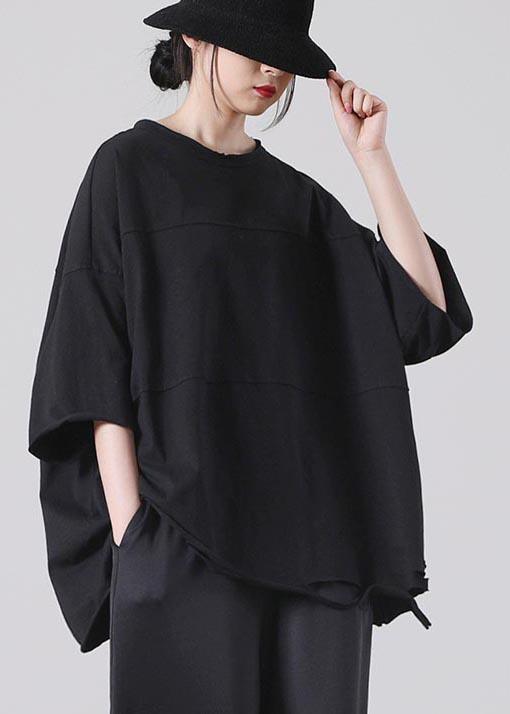 Elegant Black Half Sleeve Tops Summer Cotton - Omychic