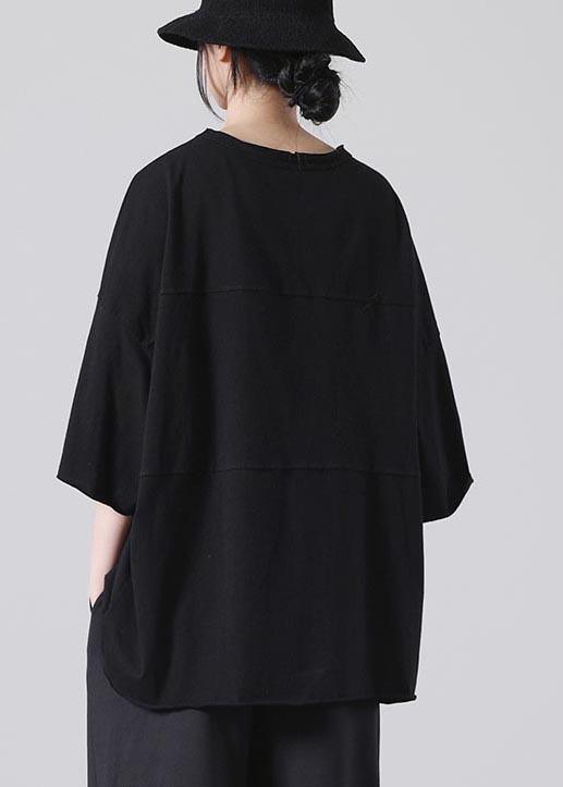 Elegant Black Half Sleeve Tops Summer Cotton - Omychic