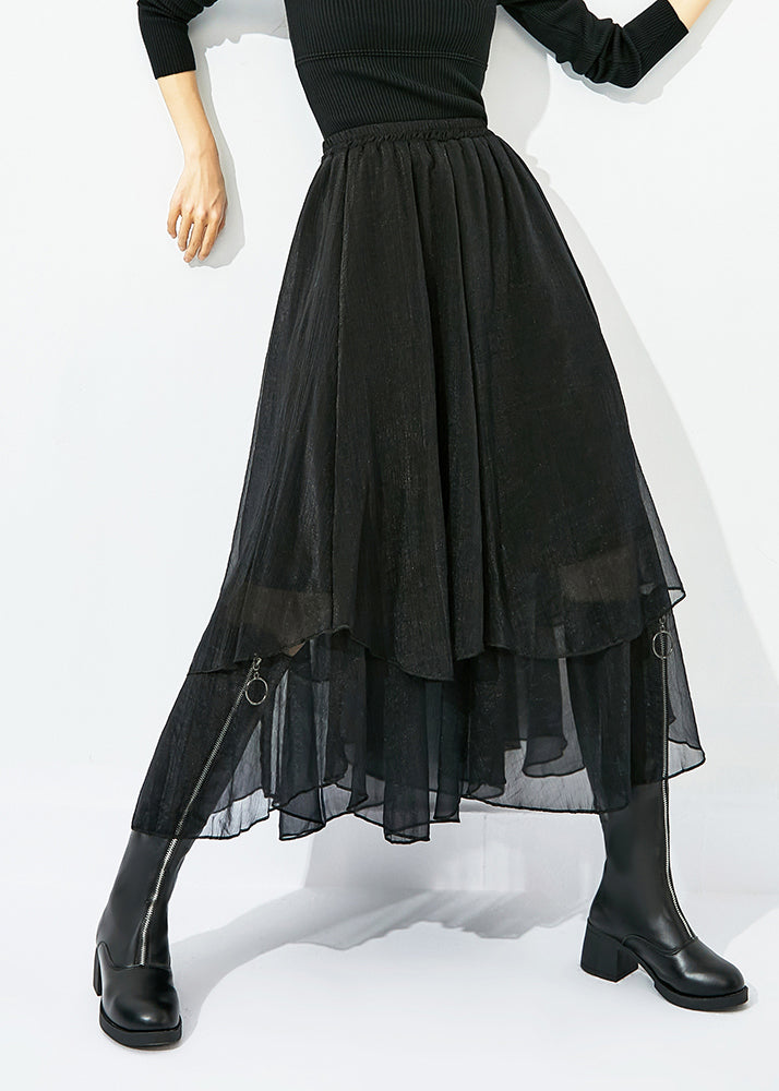 Elegant Black High Waist Layered Design Tulle Skirt Summer