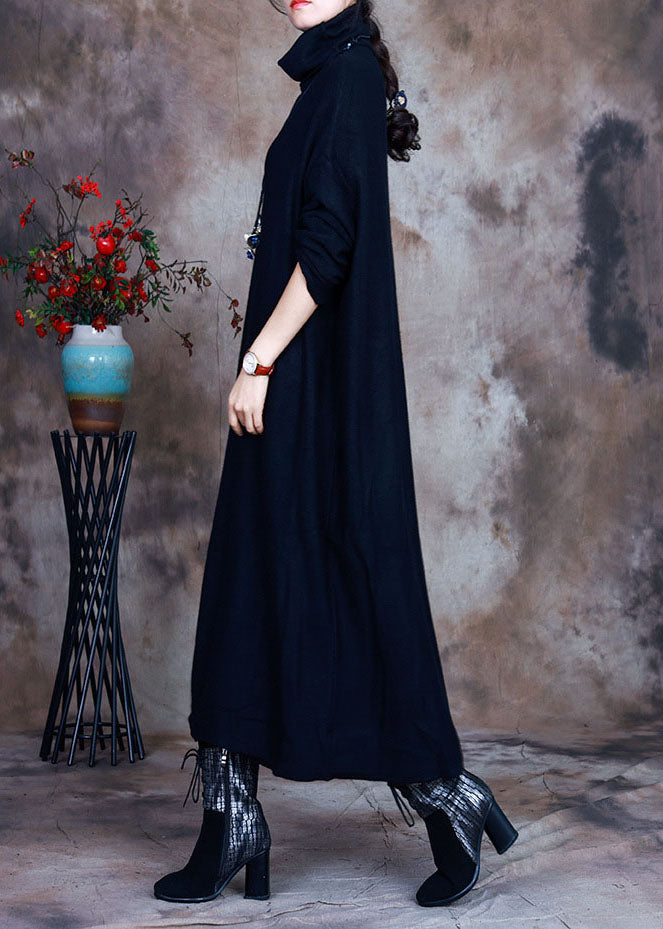 Elegant Black Knit warm Long Dresses Spring