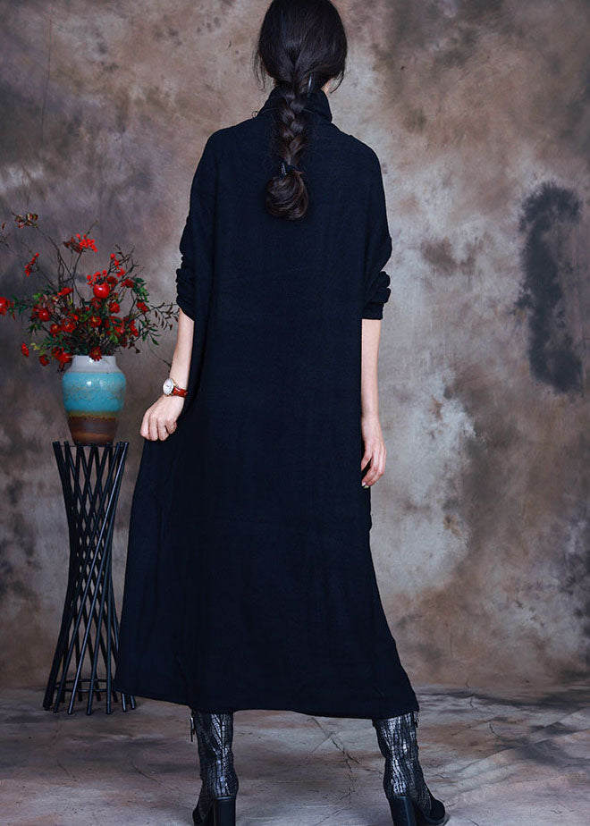 Elegant Black Knit warm Long Dresses Spring