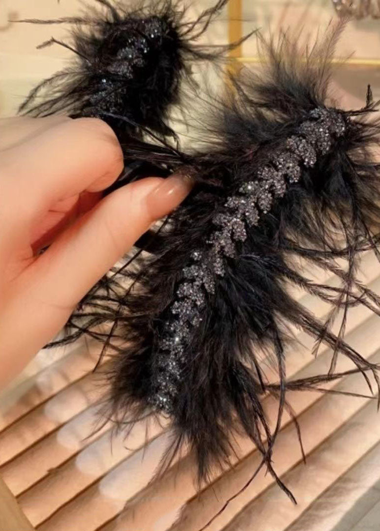 Elegant Black Large Size Feather Hair Ornaments