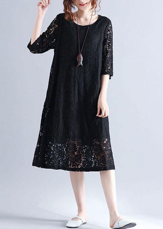 Elegant Black Loose Lace Summer Half Sleeve Summer Dress - Omychic