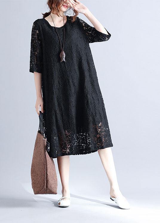 Elegant Black Loose Lace Summer Half Sleeve Summer Dress - Omychic