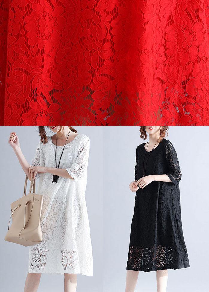 Elegant Black Loose Lace Summer Half Sleeve Summer Dress - Omychic