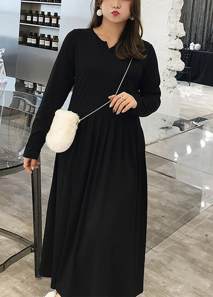 Elegant Black Oversized Exra Large Hem Cotton Long Dress Fall